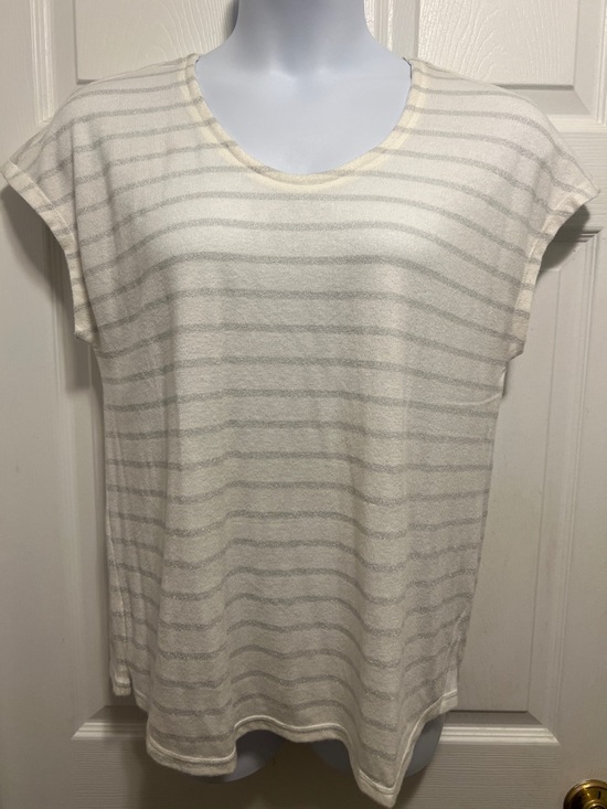 Talbots Tops - Talbots Cream and Light Gray Striped Short-Sleeve Top
